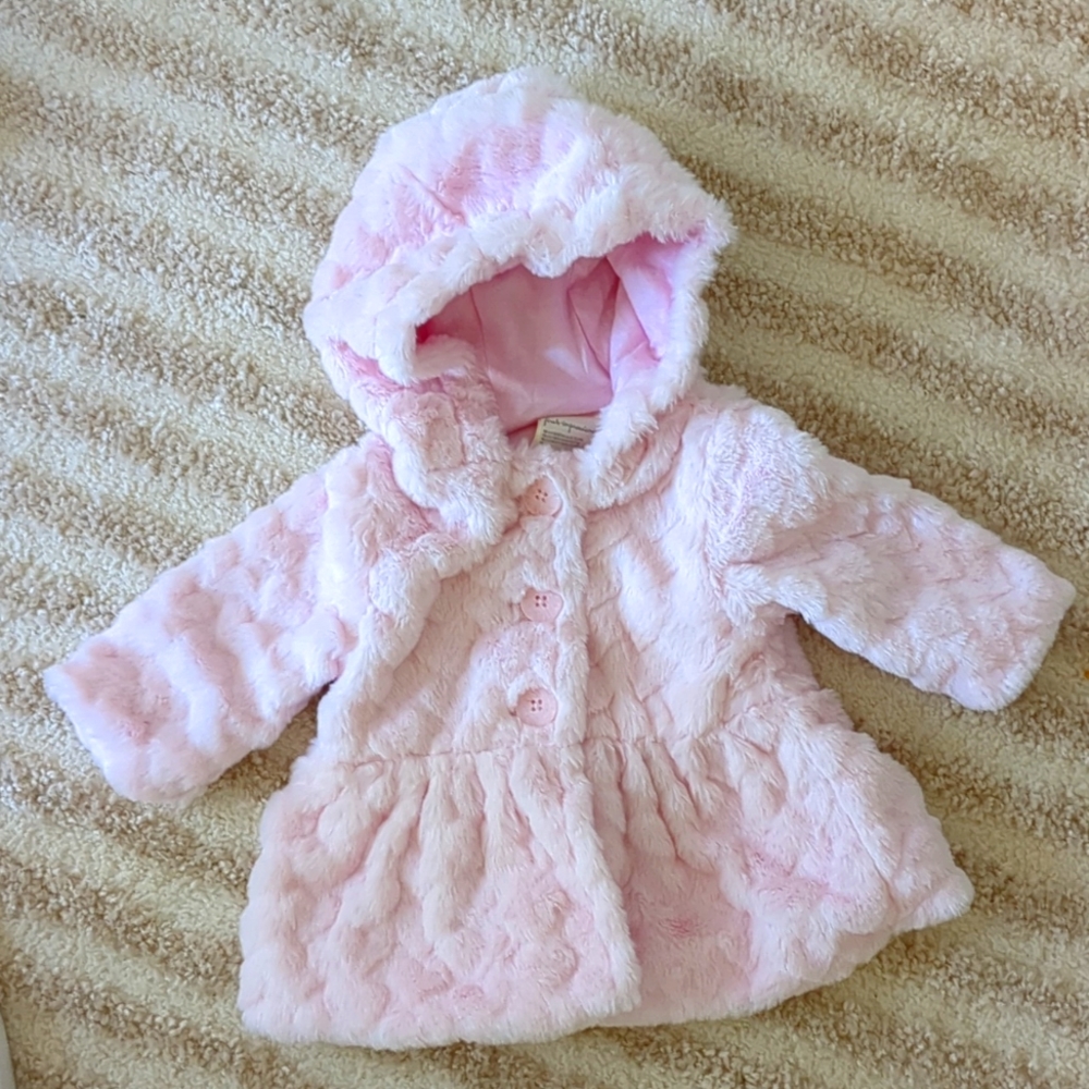 First impressions pink plush heart jacket. 0 to 3 months.